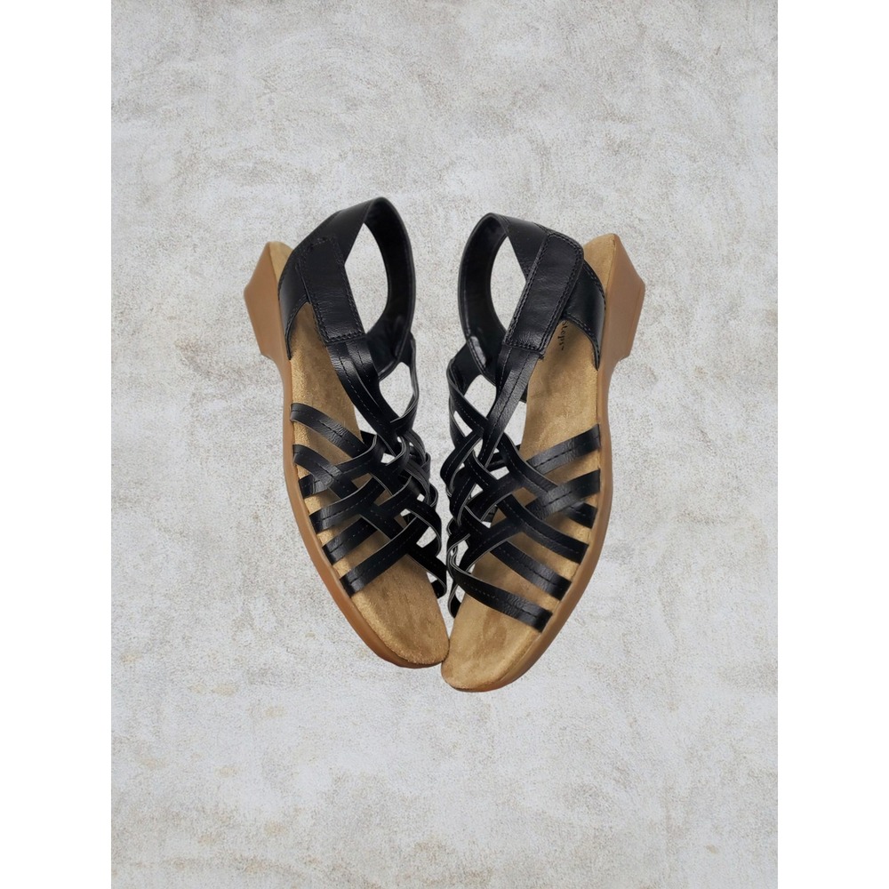 NIB Angel Steps Keri Black Caged Wedge Sandals Strappy Shoes Womens 10M - Picture 5 of 8